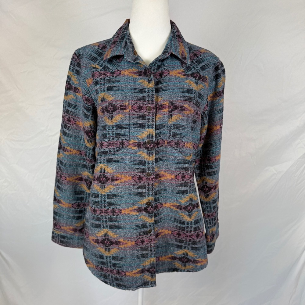 Ariat Re-AL Relaxed Fit Southwestern Jacquard Button Down Shirt Blue Purple Sz M